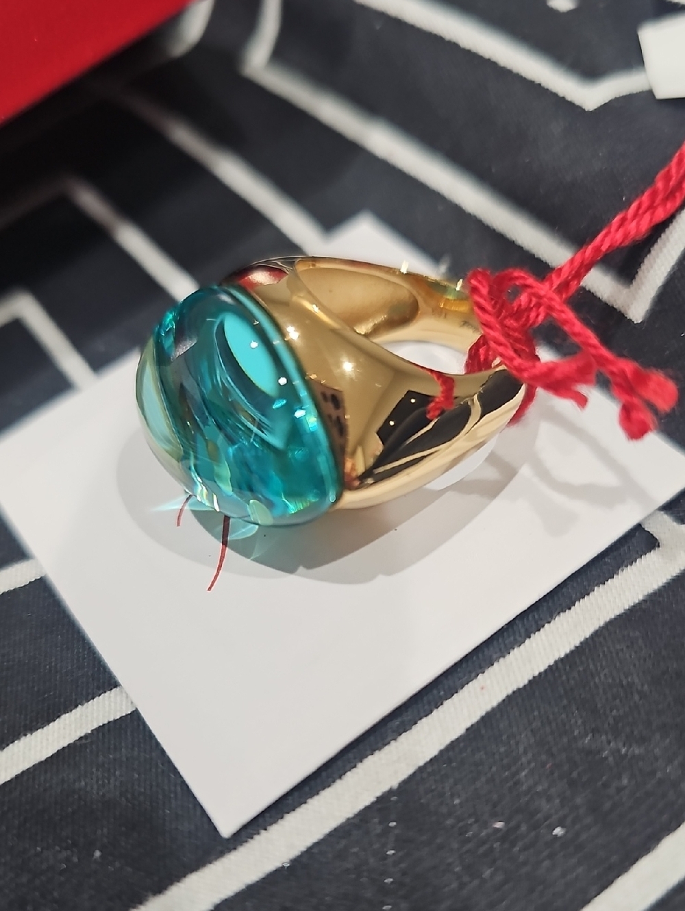 Baccarat Gold Ring with Teal-Blue Cabochon - Picture 4 of 8